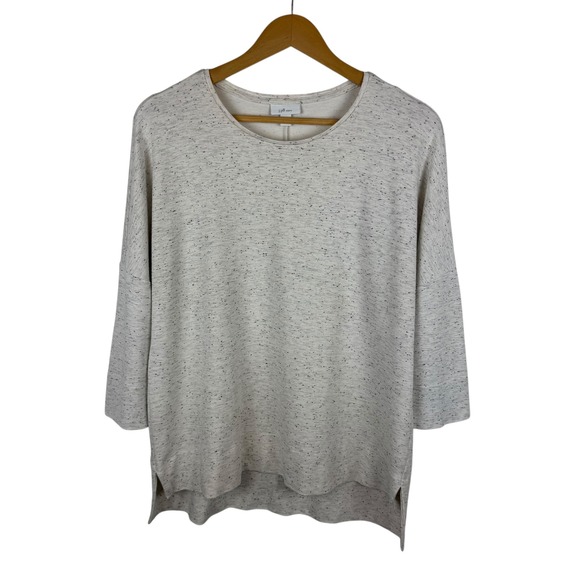 J Jill Ponte Knit Top Sz SP Gray 3/4 Sleeve Speckled Casual Minimalist Oversized - Picture 1 of 10